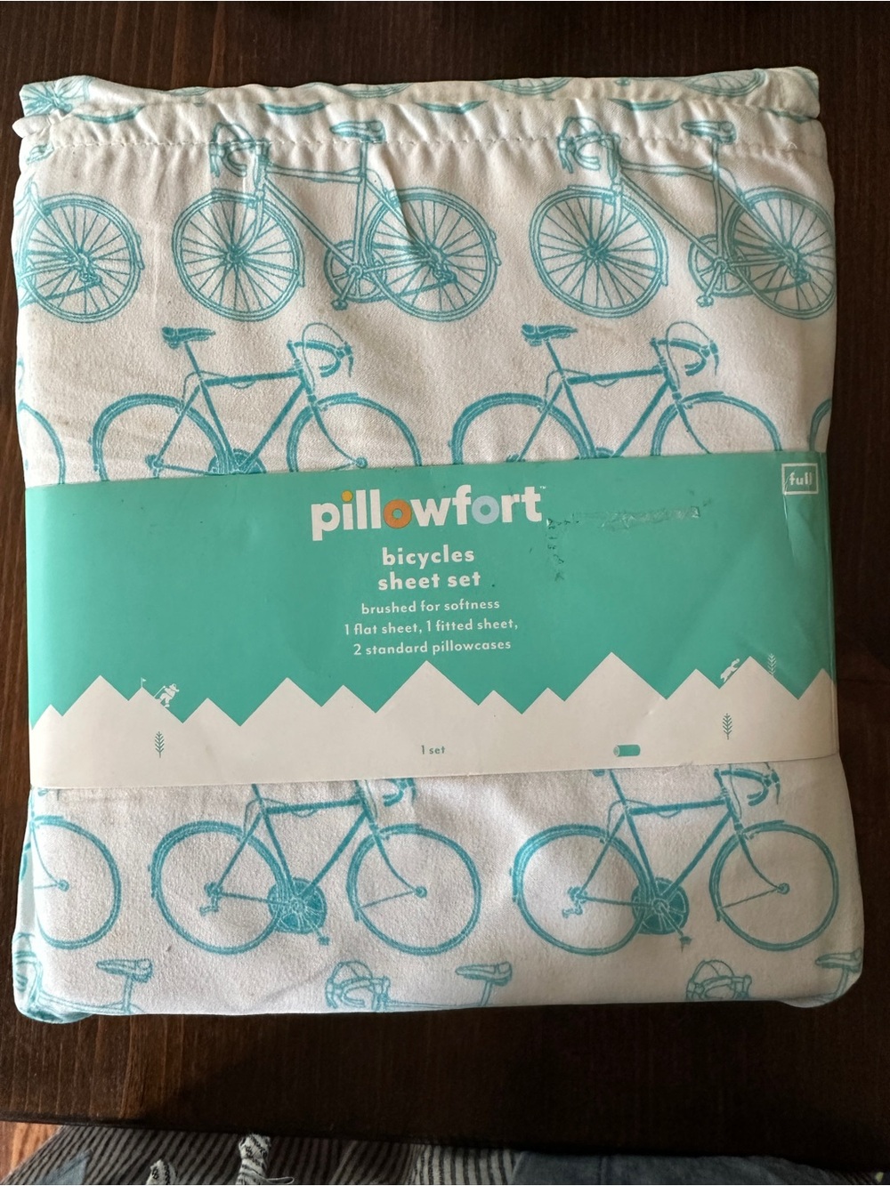 NWT Pillowfort Aqua Bicycle Print Full Sheet Set